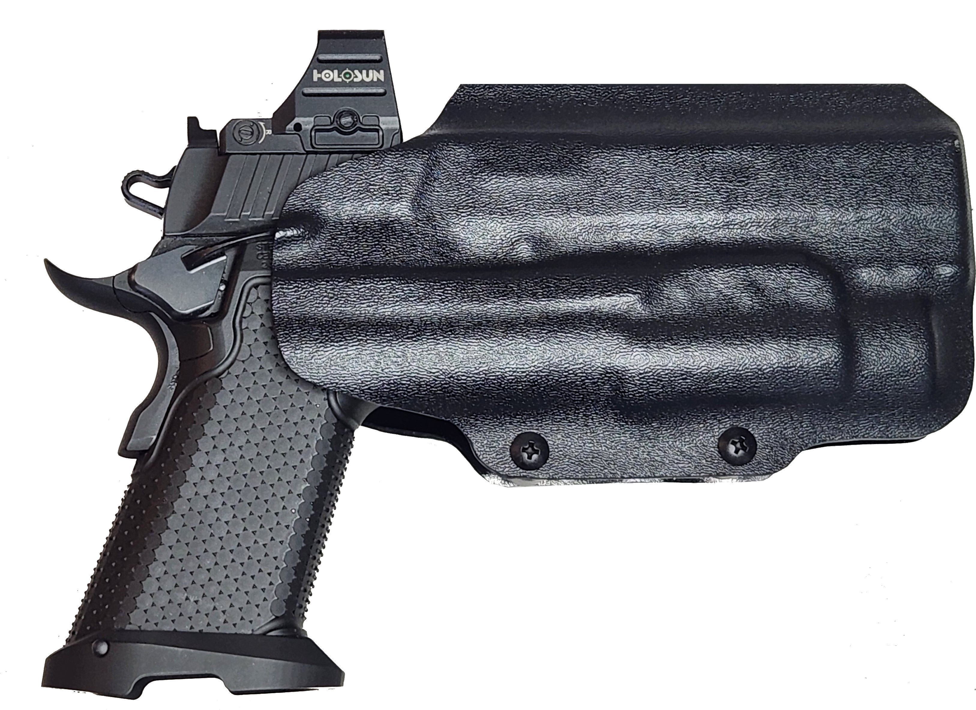 Stealth Arms Platypus 1911 with TLR 1 Light and Holosun 507 Optic. OWB